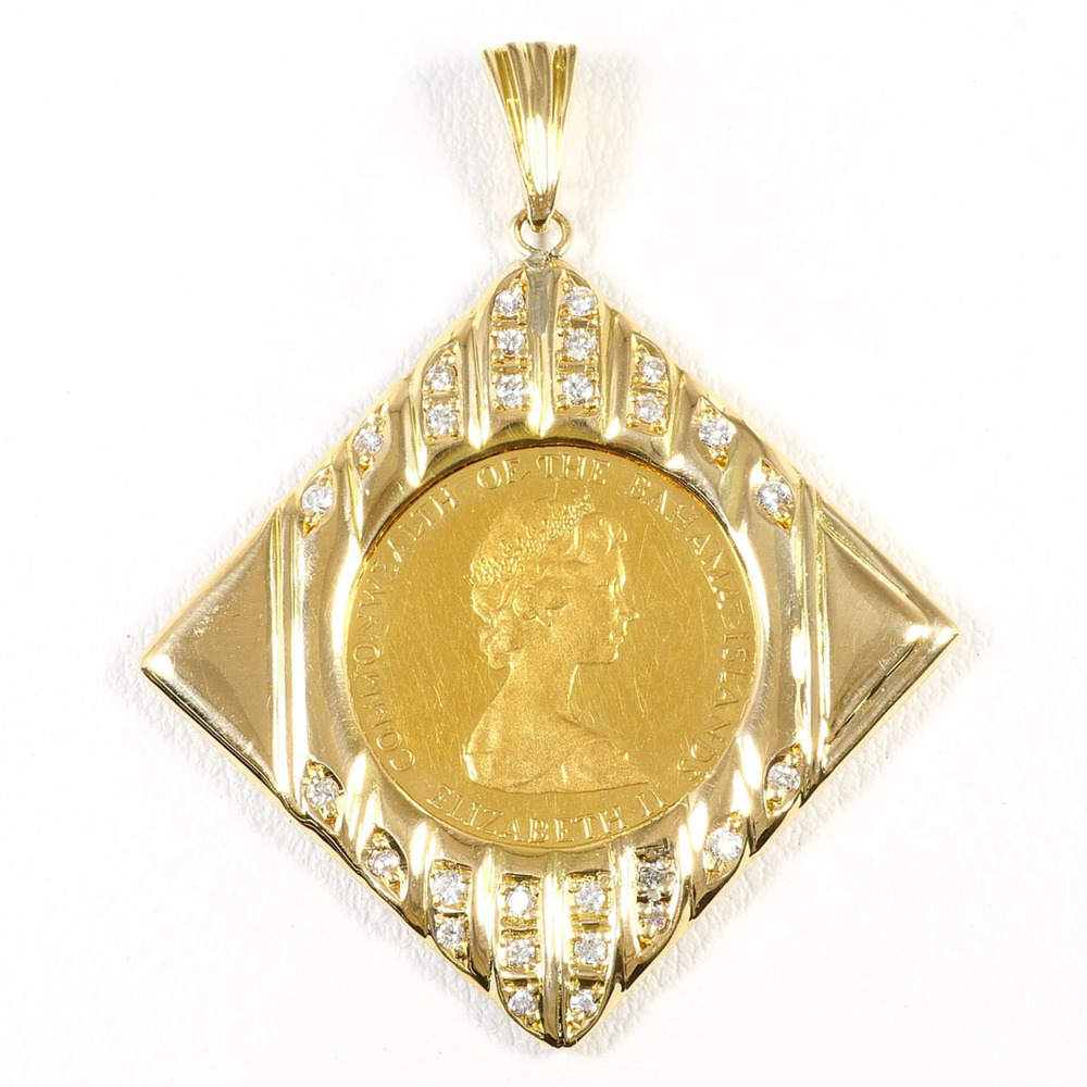 Bahamas Santa Maria 20 Dollar Coin Pendant Top in 22K Yellow Gold (YG) with 0...